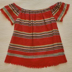 dRA Los Angeles Off the Shoulder Top Southwest Stripe Raw Hem Aline Blouse XS